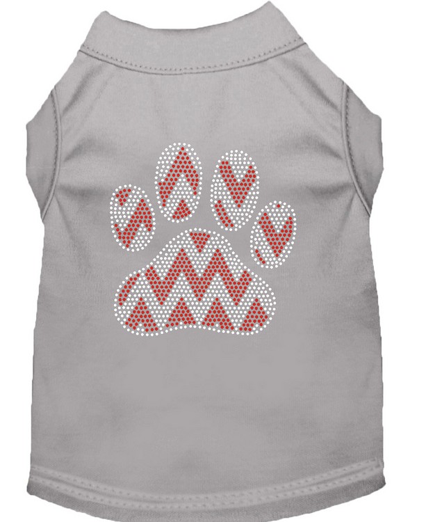 Candy Cane Chevron Paw Rhinestone Dog Shirt Grey Med